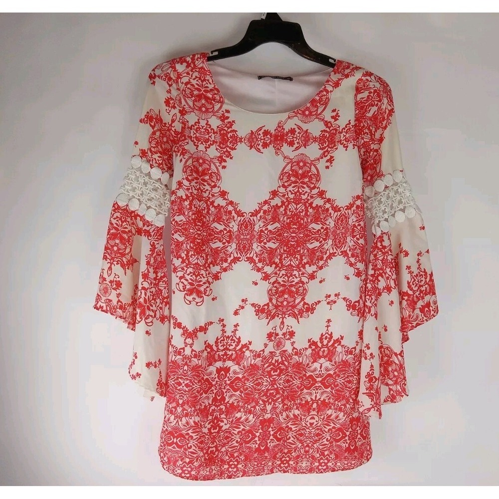 By Together Women's Floral Print Lined Bell Sleeve Blouse Dress size M